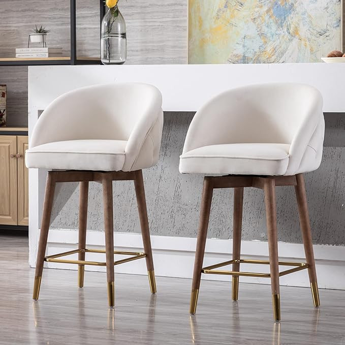 Guyou 26” Swivel Velvet Counter Stools Set of 2, Upholstered Counter Height Bar Stools with Tuf... | Amazon (US)