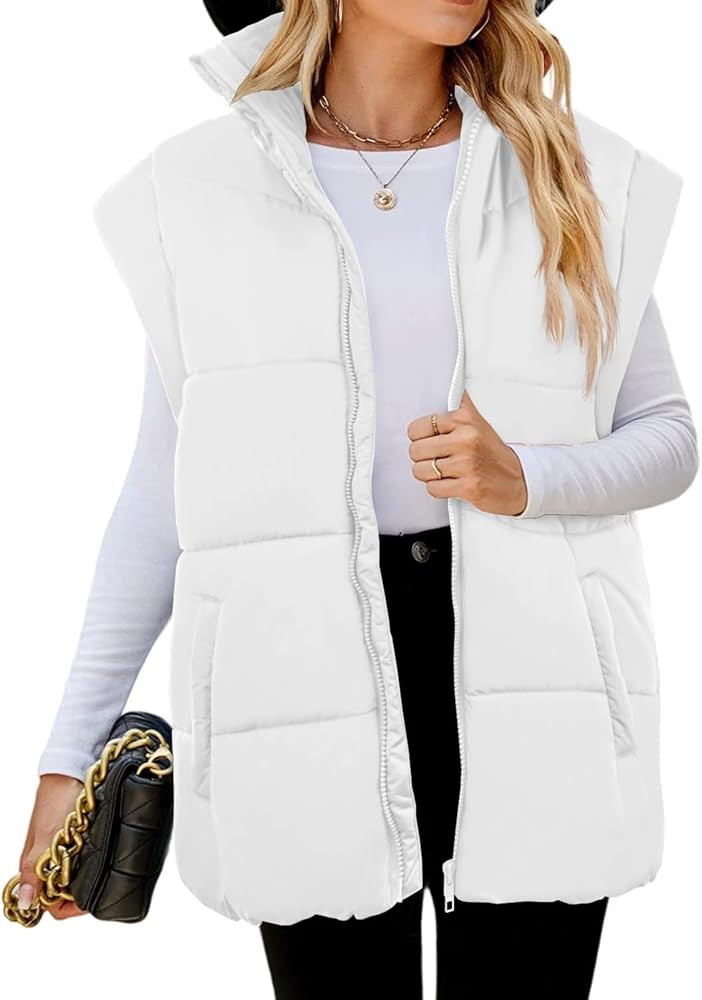 Esobo Puffer Vest Women Cap Sleeve Zip Up Outerwear Lightweight Stand-up Collar Padded Jacket Coa... | Amazon (US)