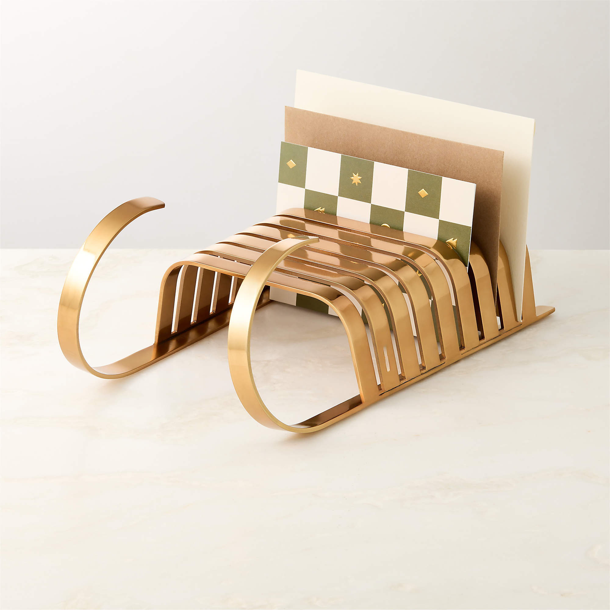 Aged Brass Sleigh Card Holder | CB2 | CB2