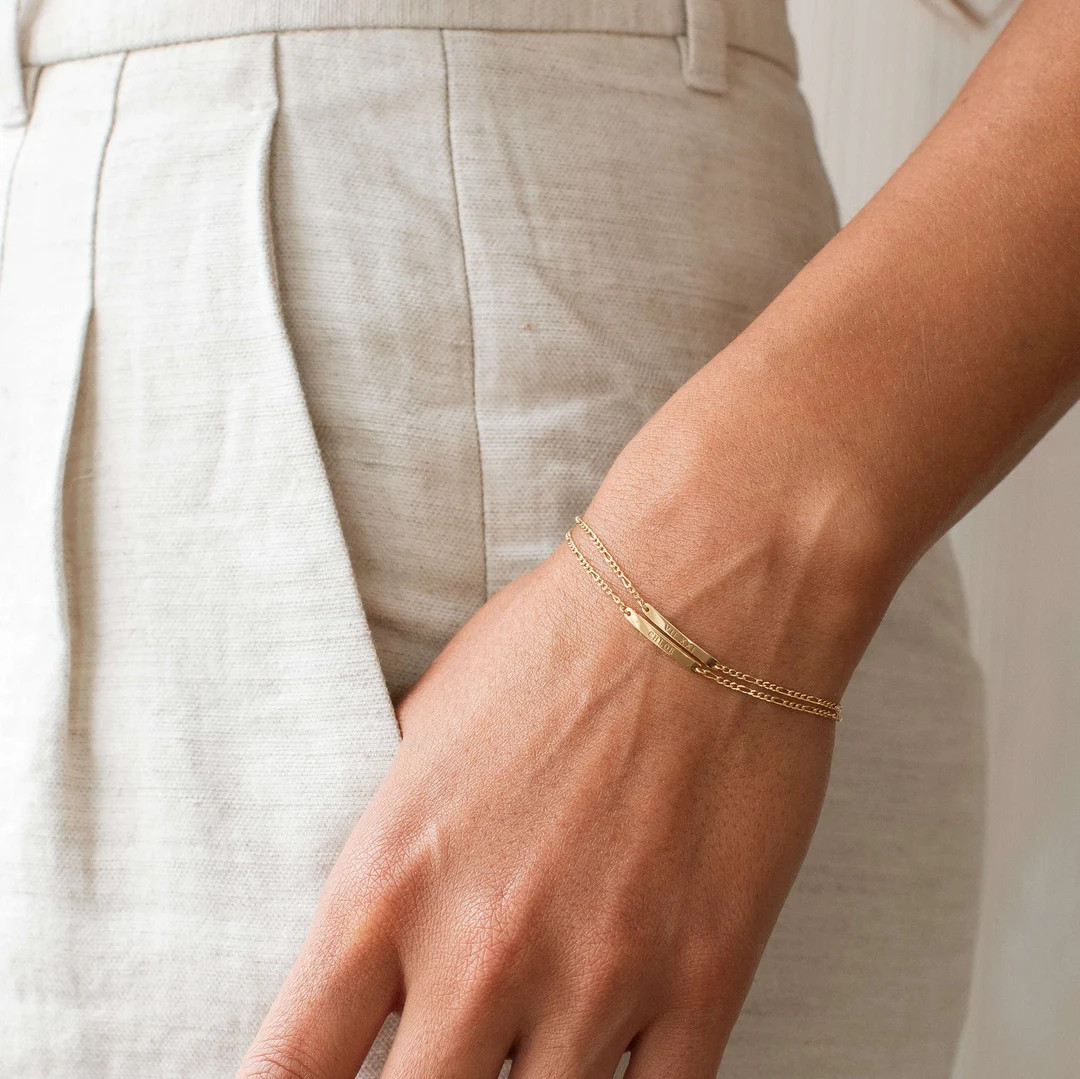 Engraved Dainty Name Bar Bracelet by Gracepersonalized - Custom Initial Bracelet - Personalized J... | Etsy (US)