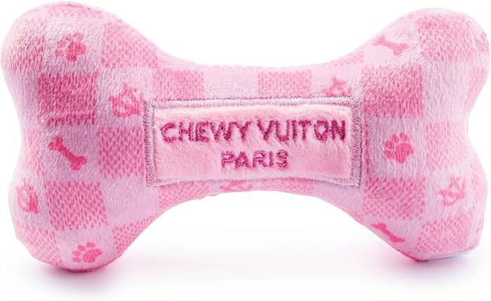 Haute Diggity Dog Pink Checker Chewy Vuiton Bone, Plush Designer Dog Toys with Interactive Squeak... | Amazon (US)