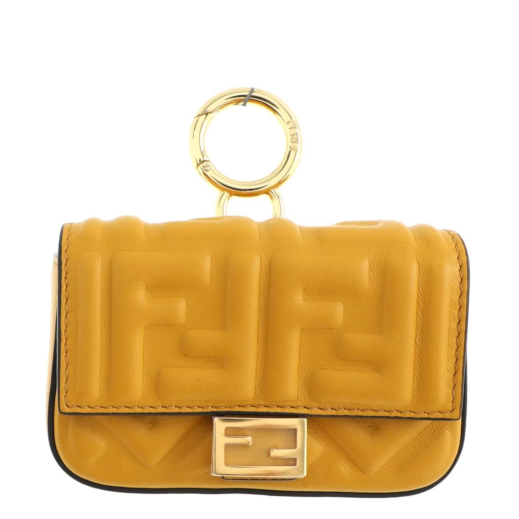 Fendi Chain Baguette Charm Bag Zucca Embossed Leather Nano Yellow 1325401 | Rebag