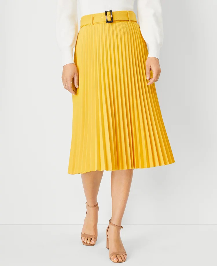 Belted Pleated Midi Skirt | Ann Taylor (US)
