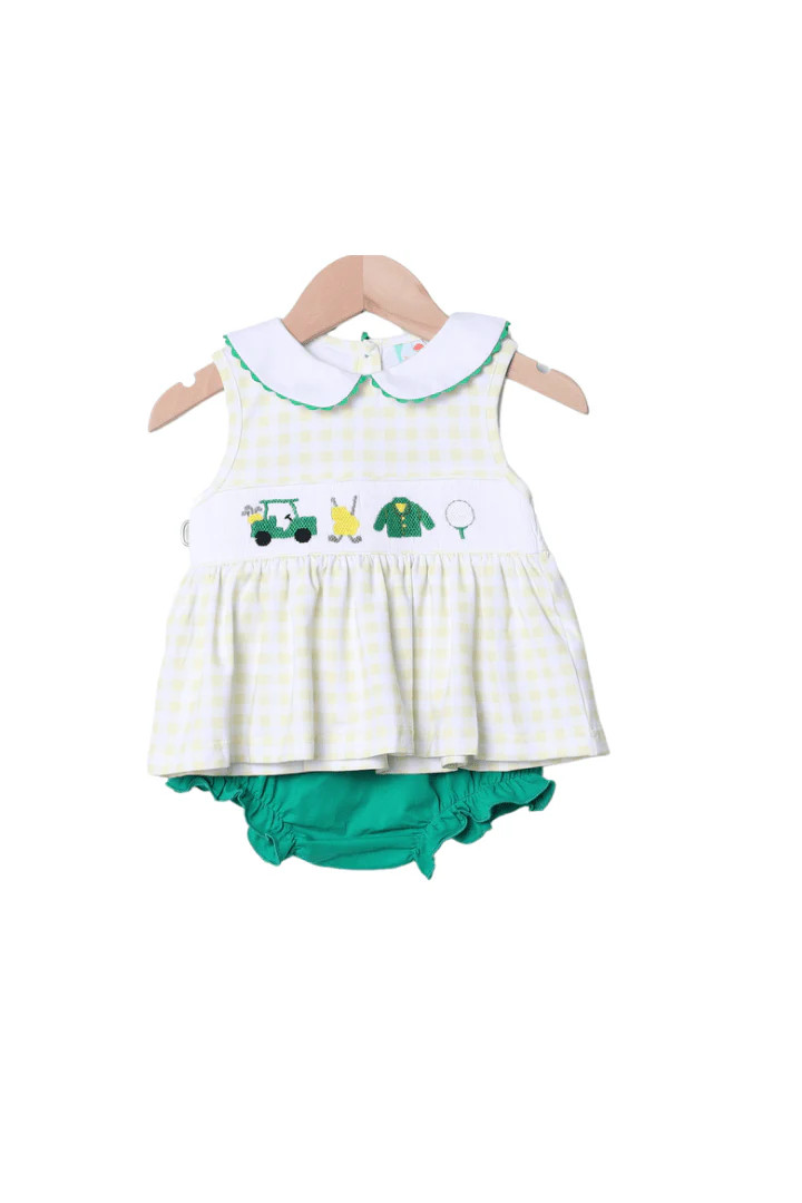 Smocked Golf Classics Yellow Gingham Bloomer Set | The Smocked Flamingo