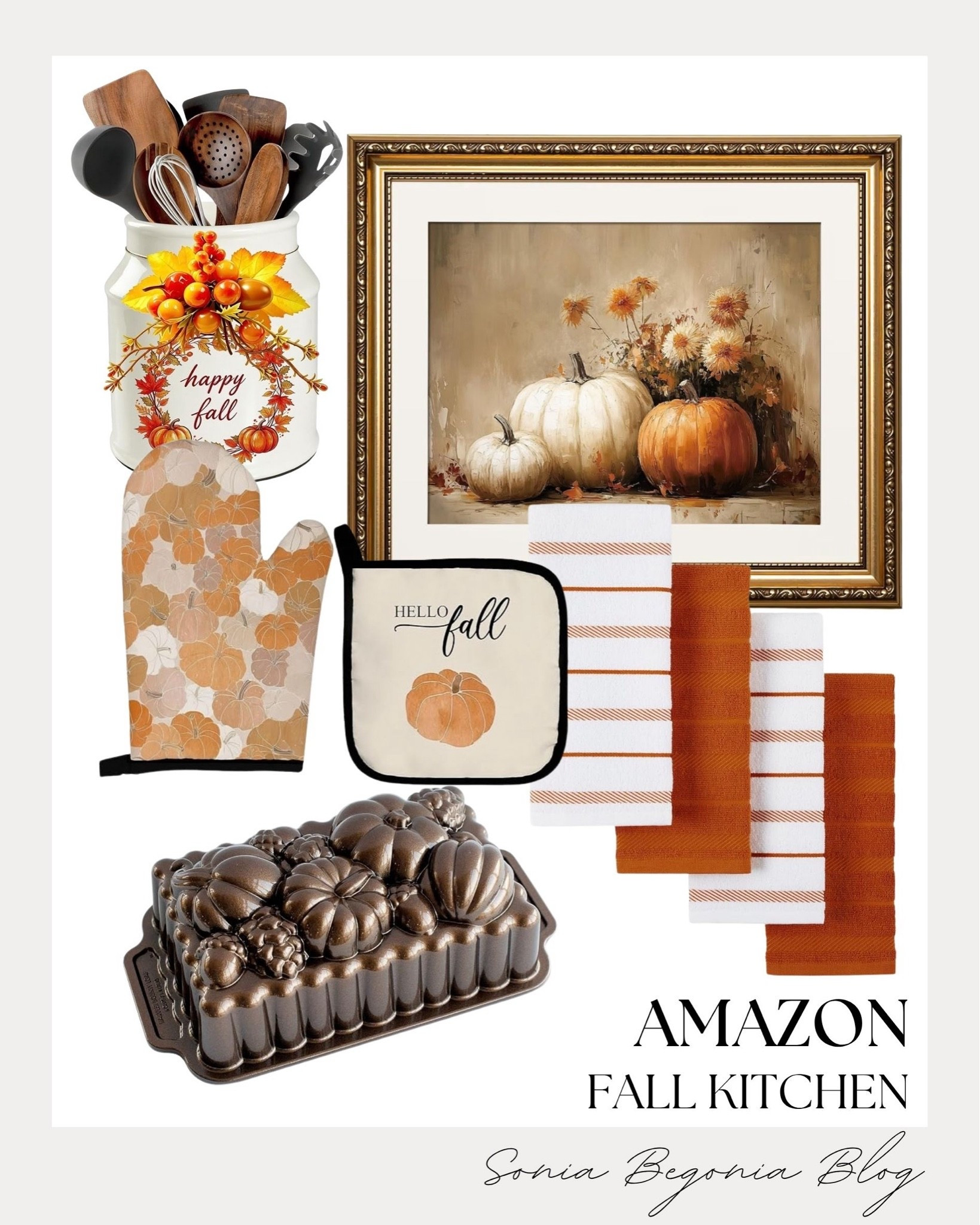 Amazon fall kitchen decor! 🍂

I selected cozy autumn cooking essentials, including a pumpkin bundt pan, framed pumpkin wall art, and a utensil crok.

I added matching pumpkin oven mitts and warm orange tea towels to complete the seasonal setup. ☕✨

#AmazonHome #FallKitchen #AutumnDecor #LTKhome #CozyVibes #KitchenDecor #FallInspo #HomeStyling

#LTKSeasonal #LTKHome