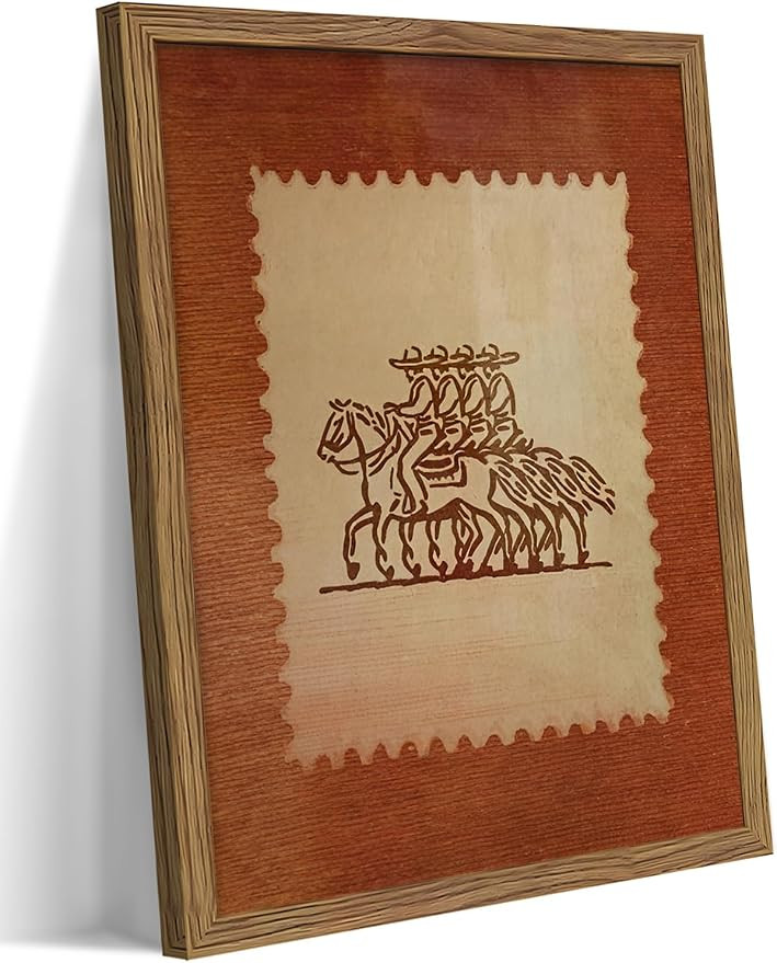 Framed Rustic Stamp Wall Art, Vintage Mexico Cowboys on Horseback Wall Decor, Earthy Tones Wester... | Amazon (US)