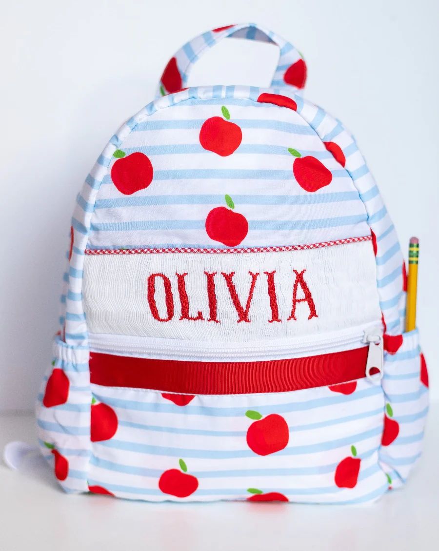 Apples And Stripes Smocked Backpack | Smockingbird Kids