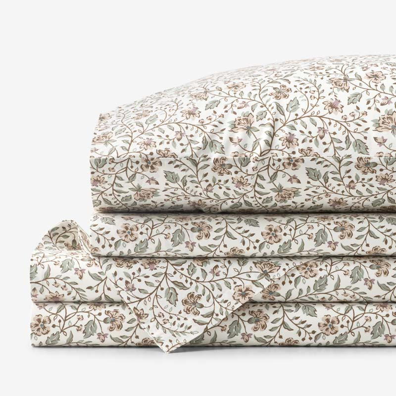 Garden Patch Floral Garment Washed Cotton Percale Bed Sheet Set - Multi, Twin | The Company Store