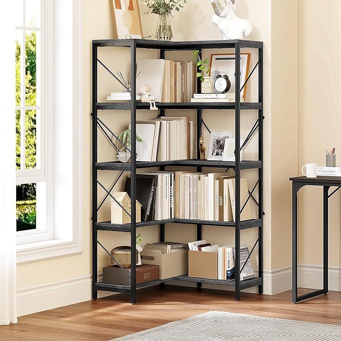 YITAHOME Corner Bookshelf, Industrial Corner Shelf 5 Tier Bookcase, Large Display Rack Storage fo... | Amazon (US)