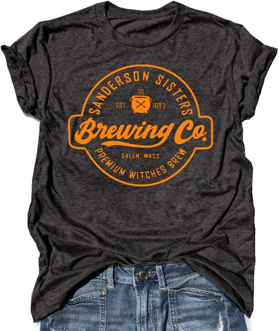 Womens Sanderson Sister Brewing Co Halloween T Shirts Hocus Pocus Funny Letter Print Tee Shirt Cu... | Amazon (US)