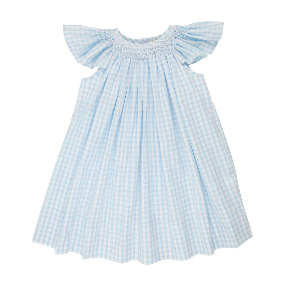 Angel Sleeve Sandy Smocked Dress - Buckhead Blue Gingham with Worth Avenue White Smocking | The Beaufort Bonnet Company