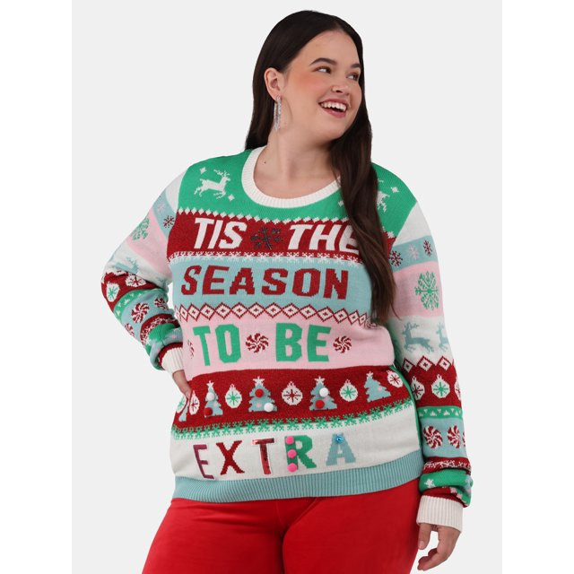 No Boundaries Christmas Sweater, Midweight, Women's and Women’s Plus | Walmart (US)