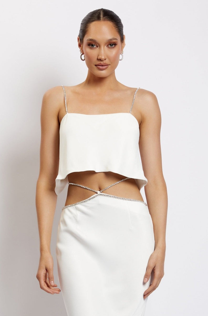 Dayana Straight Cut Crop Top - White | MESHKI US