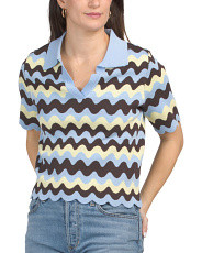 Short Sleeve Polo Sweater With Scallop Details | Marshalls