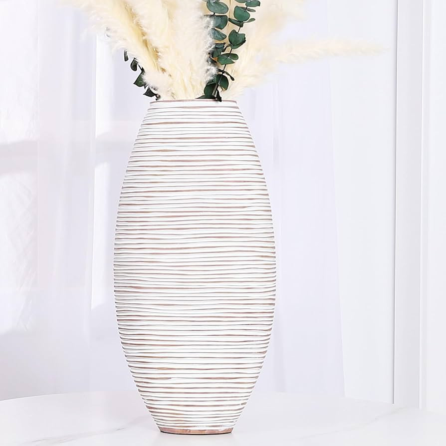 Leewadee Decorative Tall Floor Vase for Living Room Decor, 18 inches, White Wash, Resin | Amazon (US)