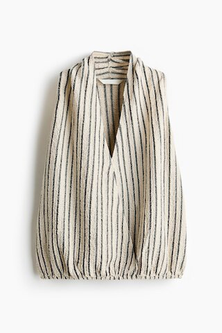 H & M - Crinkled V-Neck Top - Light Beige/Striped | H&M (US + CA)
