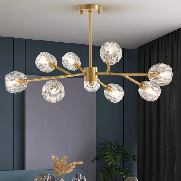 9 - Light Dimmable Sputnik Modern Linear Chandelier with K9 Crystal Shades | Wayfair North America
