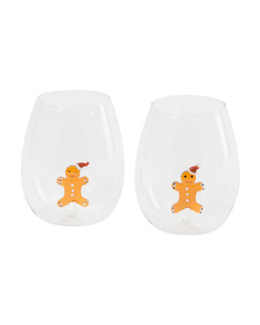 Set Of 2 Figural Gingerbread Stemless Glasses | TJ Maxx