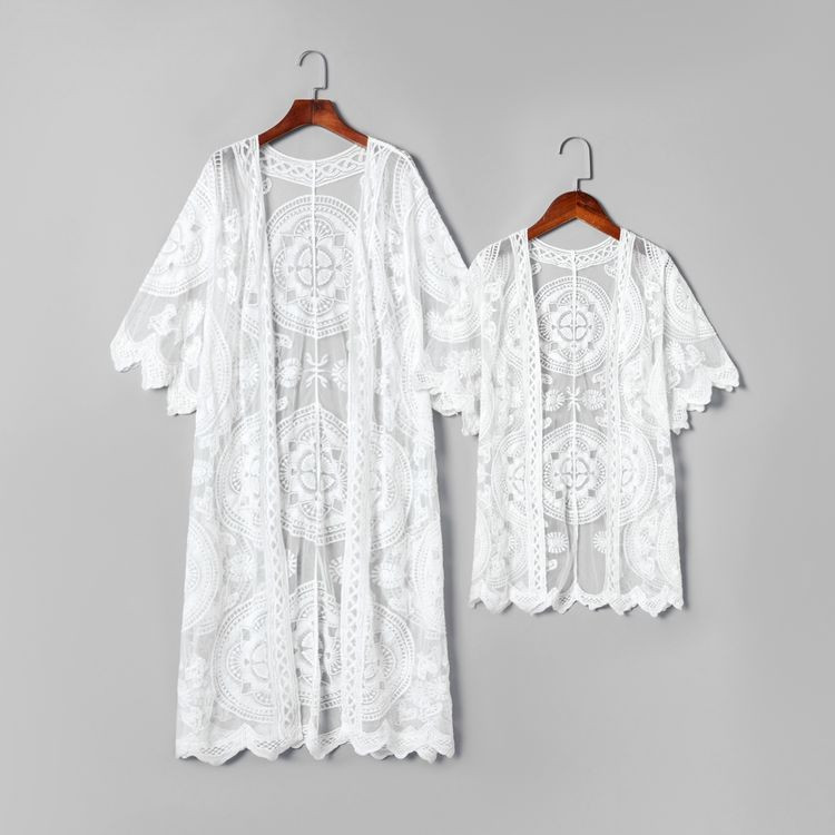 White Floral Wavy Cutting Sleeves Cover Ups for Mommy and Me | PatPat