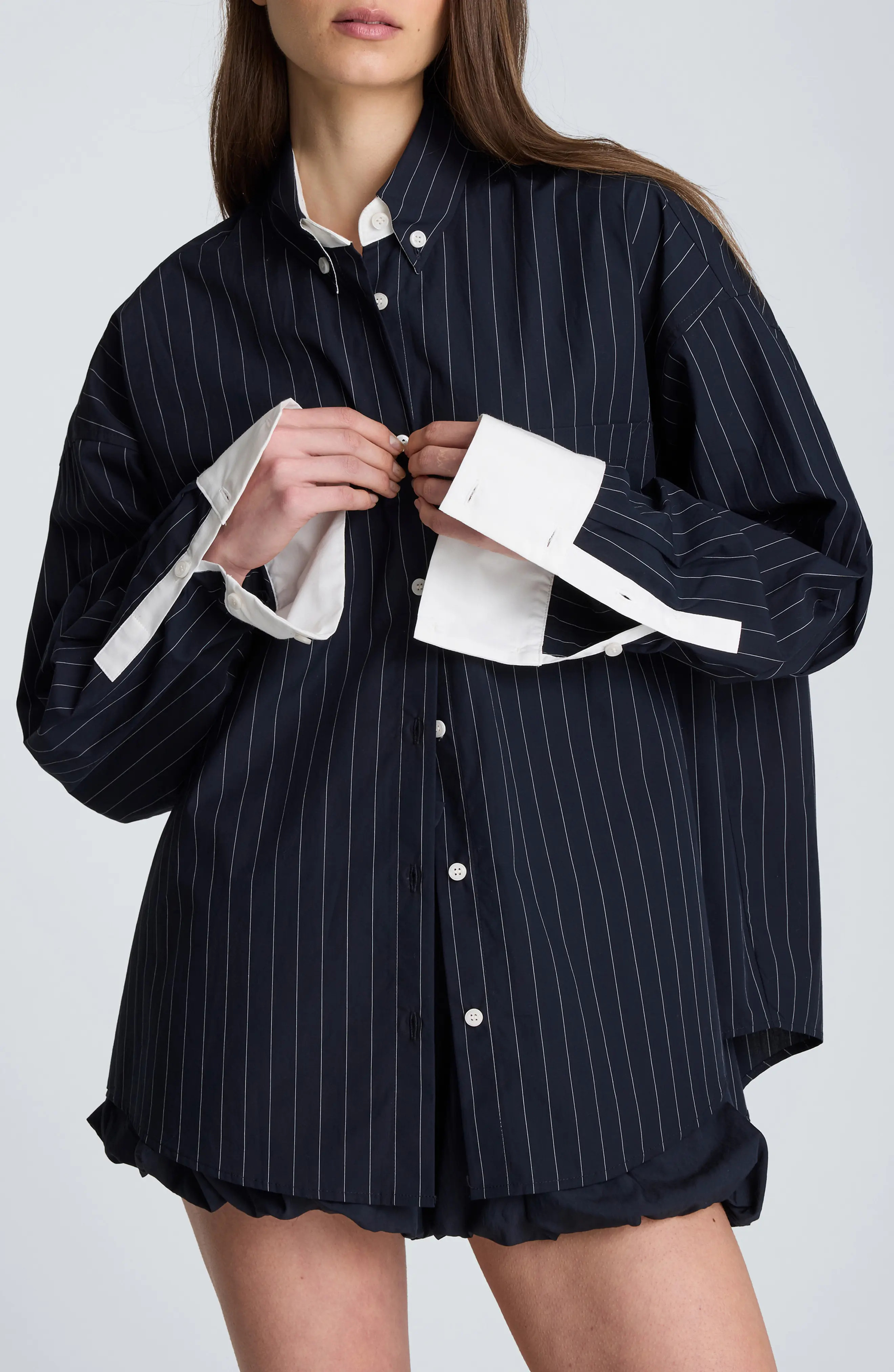 Kenneth Cole Pinstriped Cotton Button-Up Shirt in Dk Navy/Pure White at Nordstrom Rack, Size X-Large | Nordstrom Rack