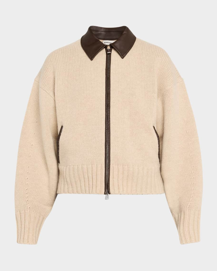 SIMKHAI Zofia Wool Zip Cardigan | Neiman Marcus