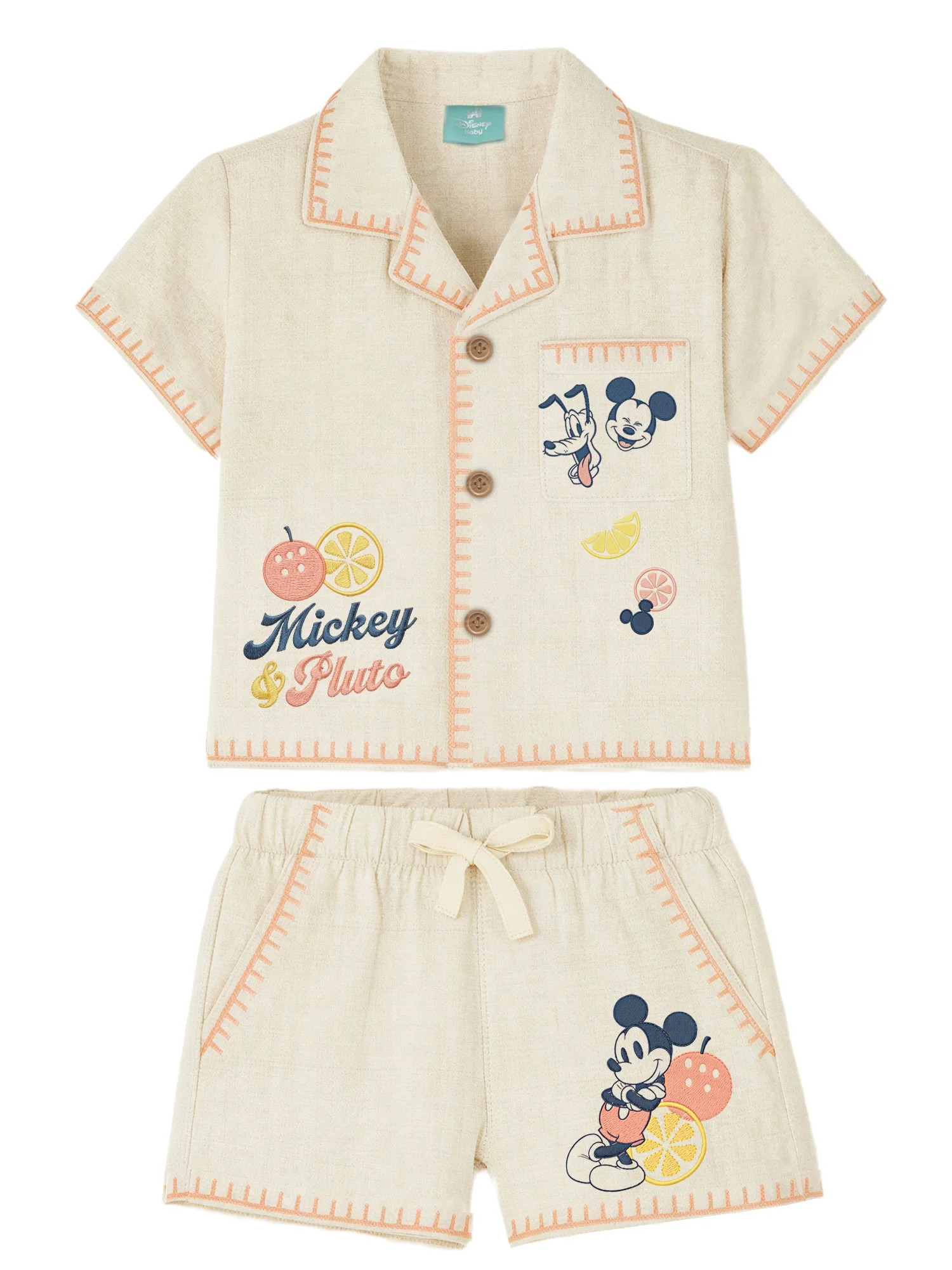 Mickey and Pluto Baby Boy Linen Short Set, Sizes 0/3 Months-24 Months - Walmart.com | Walmart (US)