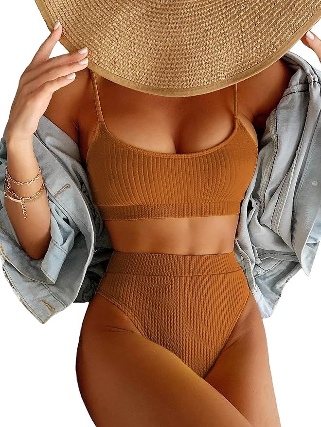Lilosy High Waisted Bikini Swimsuit Set Women Spaghetti Strap Highwaisted Bottom Bathing Suit 2 P... | Amazon (US)
