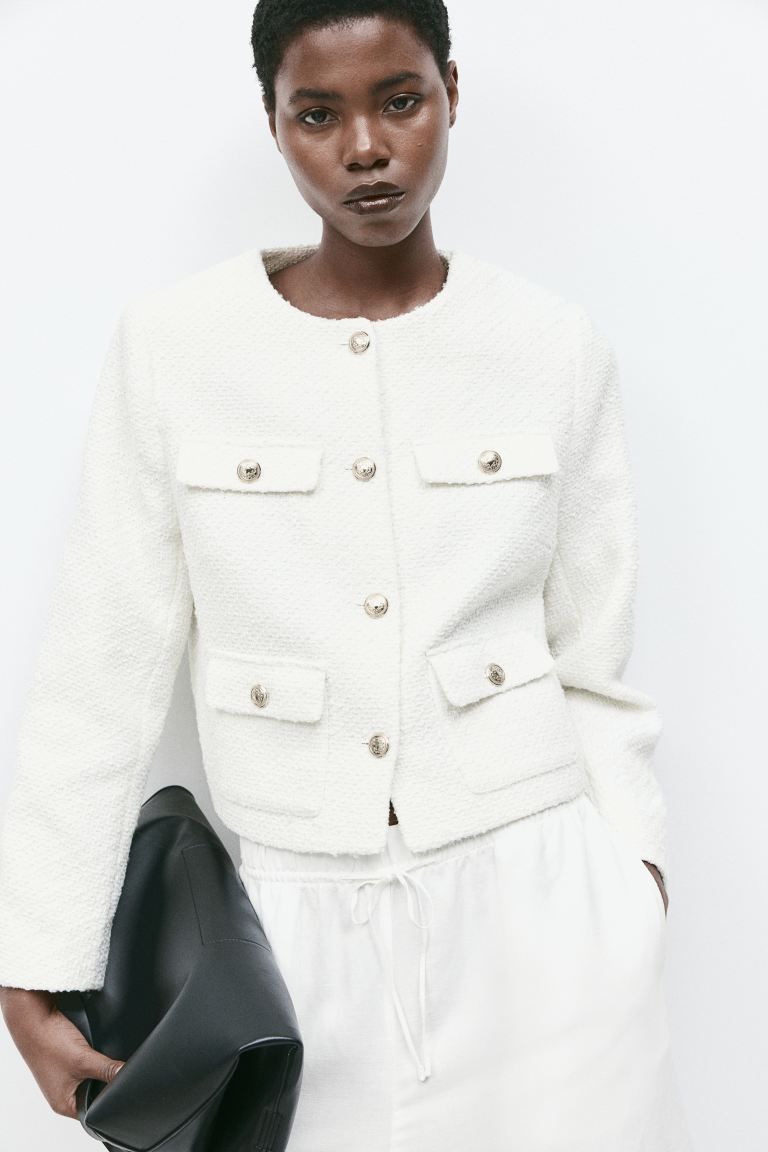 Textured-weave Jacket - White - Ladies | H&M US | H&M (US + CA)