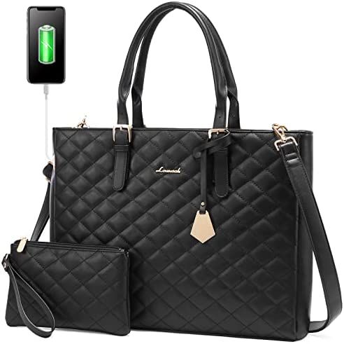 LOVEVOOK Laptop Bag for Women, Work Tote Bag Quilted Leather Computer Shoulder Bag, 15.6 inch Lap... | Amazon (US)