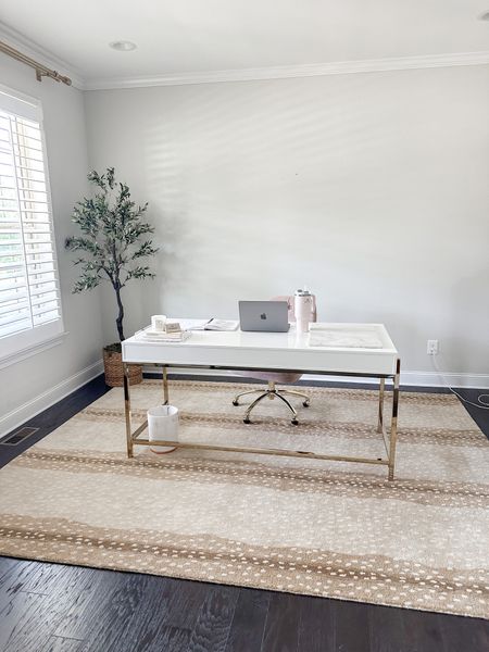 My office rug is on sale 20% off for Memorial Day weekend! I have the 8x10 here in this space with a white and gold desk and blush office chair. 

Antelope rug // feminine home decor // olive tree // comfortable desk chair 

#LTKsalealert #LTKhome