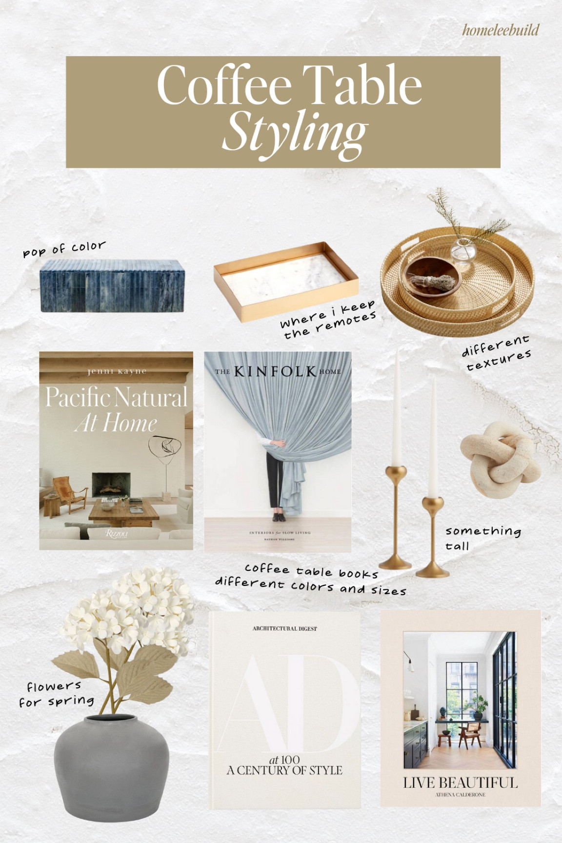 All these pieces brining my coffee table styling together. I love the hydrangeas for the spring! #coffeetabledecor #coffeetable #livingroomdecor #springdecor

#LTKunder50 #LTKSeasonal #LTKFind