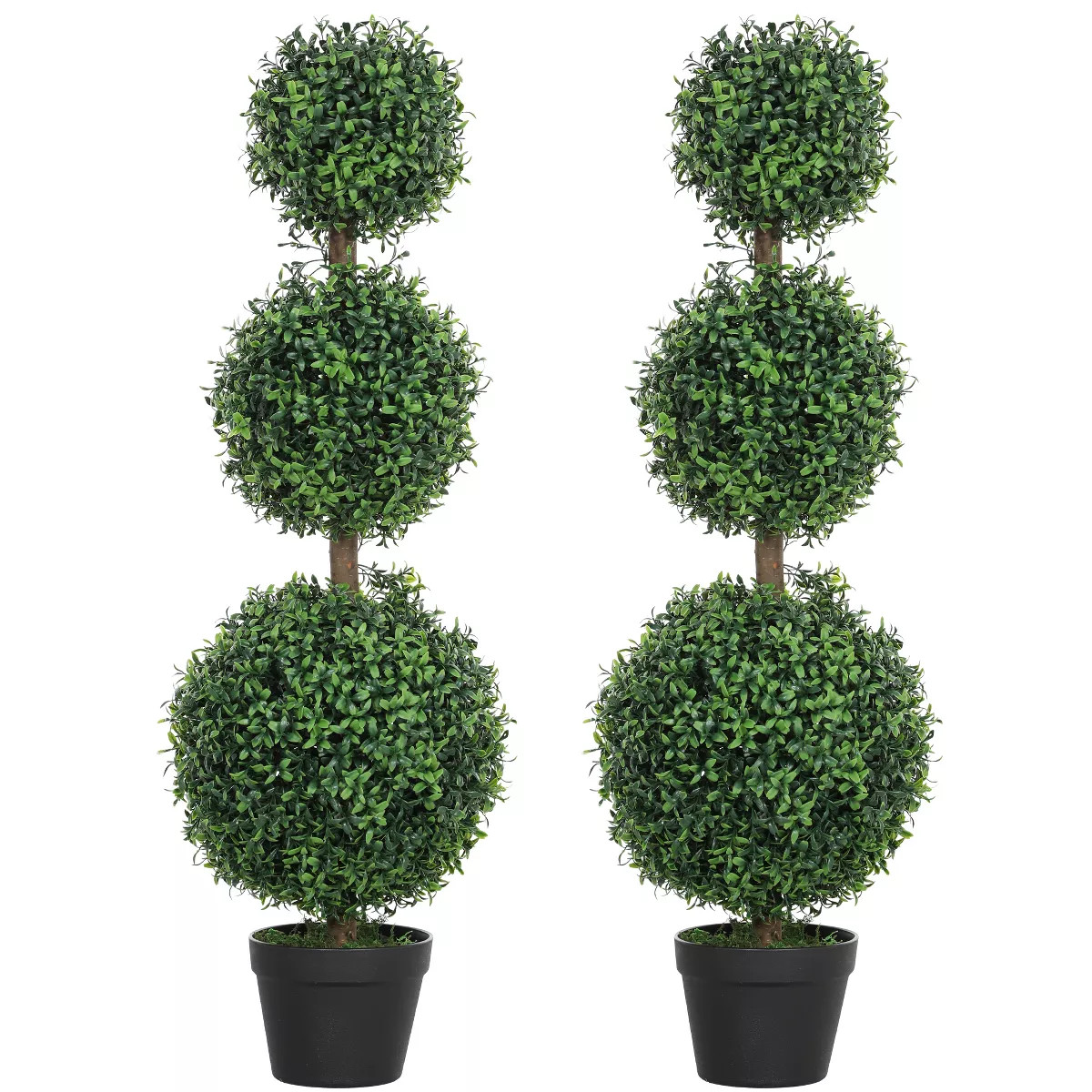 HOMCOM Set of 2 Fake Plants, Artificial Trees in Pot, Ball Boxwood Topiary Tree, Green | Target