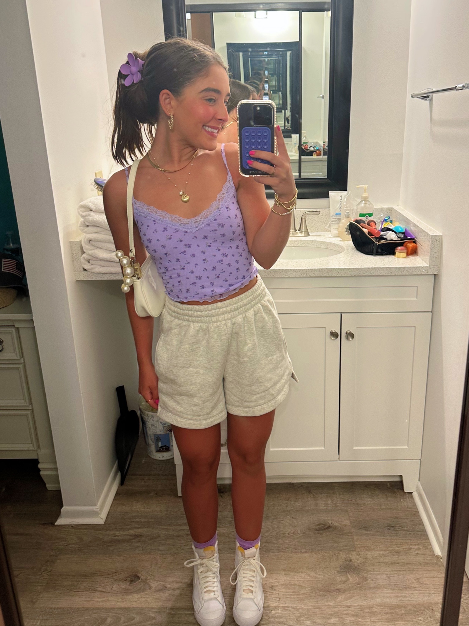 Icecream run fit 🏃‍♀️🍦💜 exact color ways for the fit is sold out buttt linking veryyy similar items  as well as other color options in the exact items   Abercrombie sunday shorts (XS), hollister top (XS) petite outfit inspo  

#LTKunder100 #LTKunder50