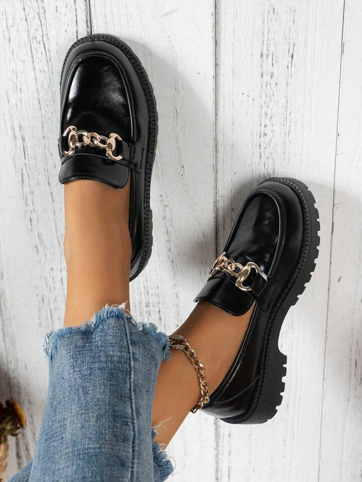 Women's Flat Single Shoes, Leather Surface Lady Shoes, Casual Loafers, School Shoes For Girls | SHEIN