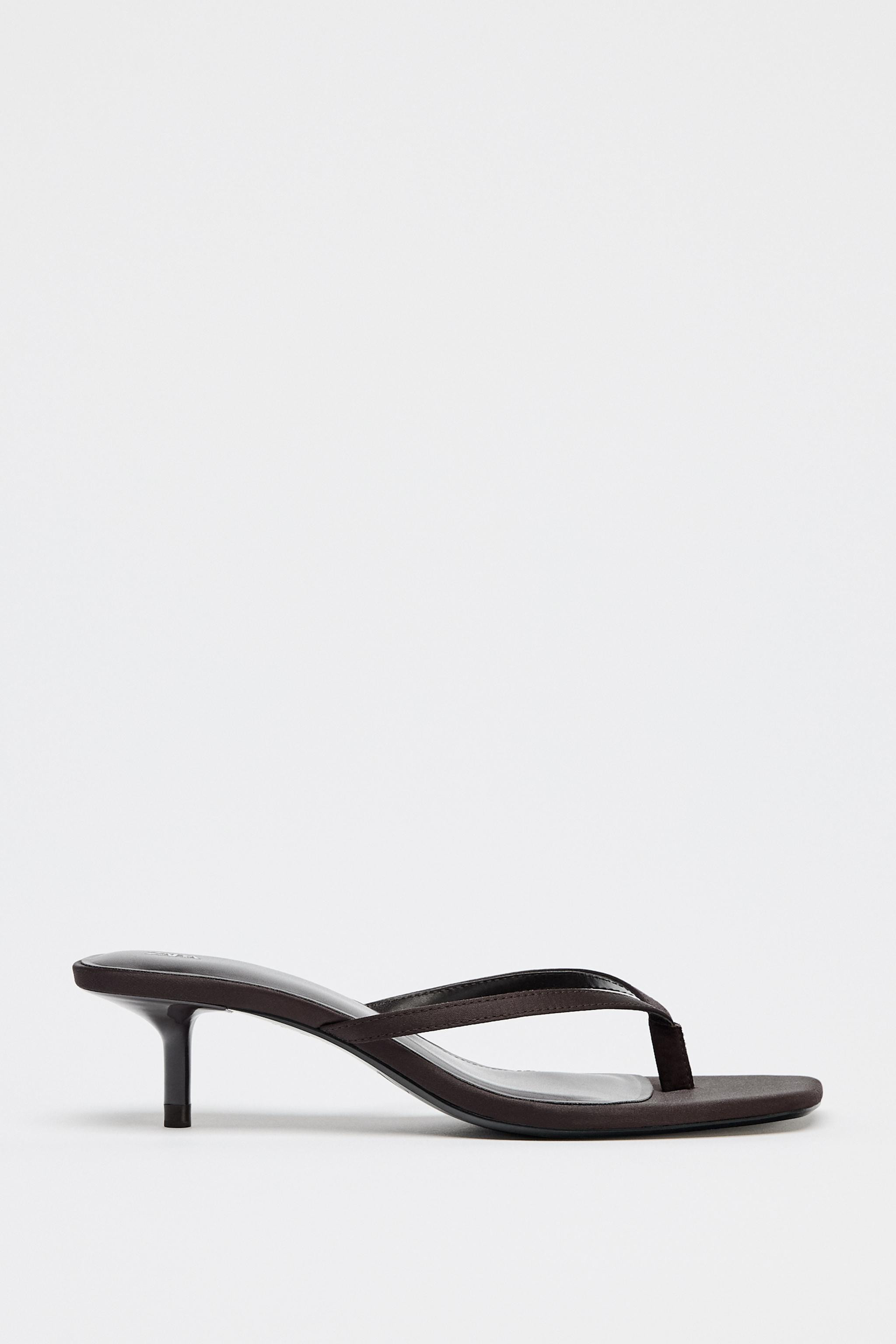 SATIN KITTEN-HEEL SANDALS | Zara UK