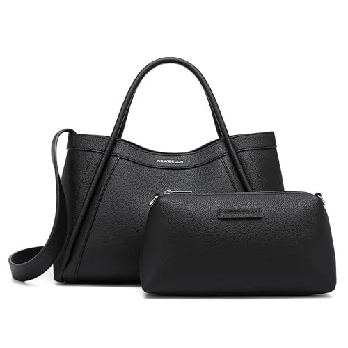 NEWBELLA Vegan Leather Tote Bag for Women, Kelly Handbag with Shoulder Strap, Crossbody Purse (Black, Large) | Amazon (US)
