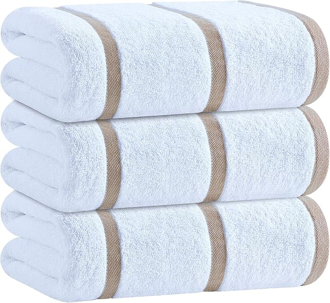White Classic Cotton Pool Towels Oversized 35 x 70 Inches, Ultra Absorbent and Low Lint Striped B... | Amazon (US)
