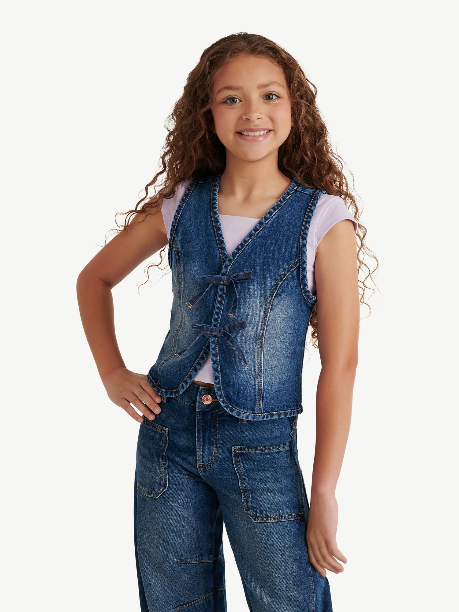 Justice Girls Bow Denim Vest, Sizes XS - XLP | Walmart (US)