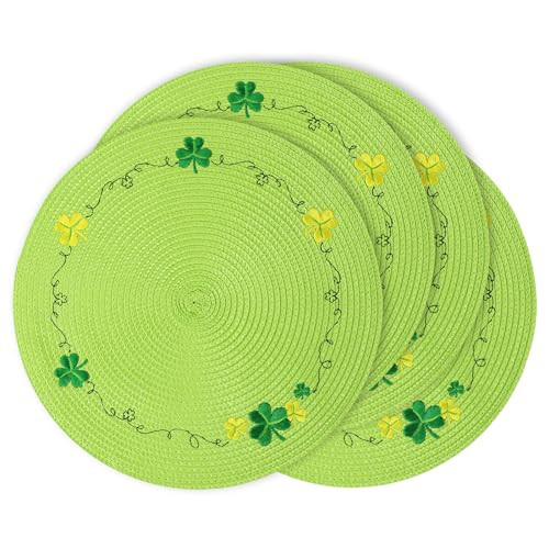 Feuille Round St Patricks Day Placemats Set of 4 Green Shamrock Placemats for Dining Table St Patrick Placemats Perfect for St Patrick’s Day Decorations | Amazon (US)