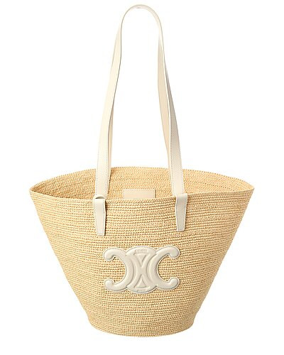 CELINE Classic Panier Raffia & Leather Tote | Gilt & Gilt City