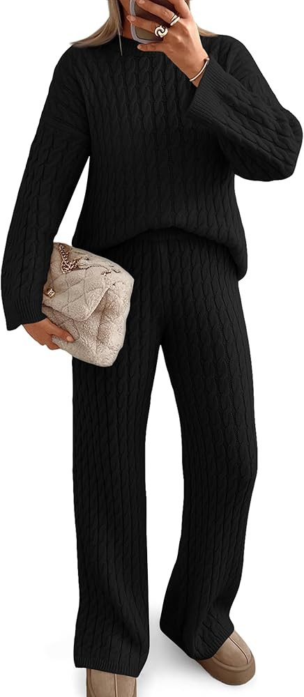 Trendy Queen Chunky Cable Knit Sweater Sets For Women 2 Piece Lounge Matching Winter Fall Outfits... | Amazon (US)