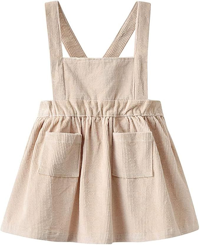 Auro Mesa Baby Infant Girls Straps A-line Corduroy Pinafore Bib Pocket Overall Dress | Amazon (US)