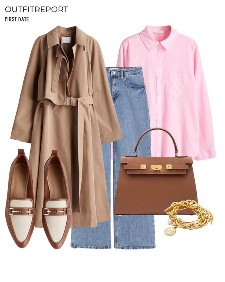 Wide leg denim jeans pink shirt brown handbag brown trench coat jacket loafers 

#LTKshoecrush #LTKstyletip #LTKitbag