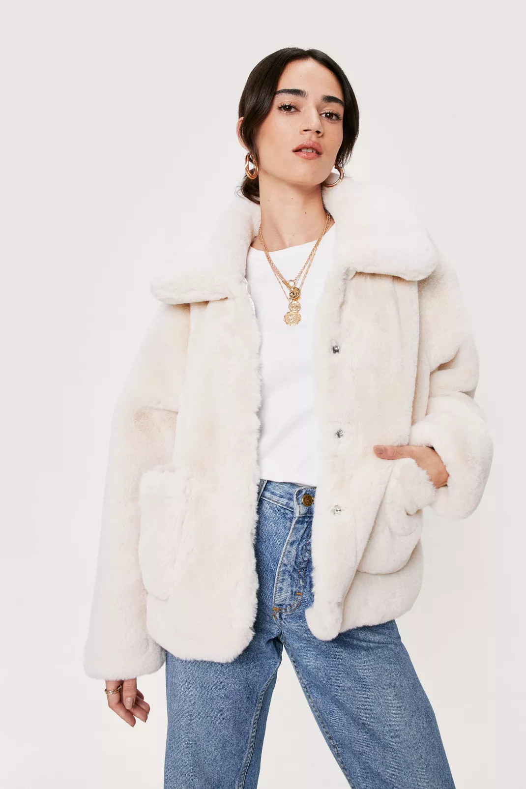 Petite Pocket Collar Detail Faux Fur Coat | Nasty Gal (US)