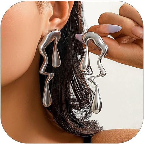Irregular Waterdrop Earrings for Women Chunky Gold Earrings Liquid Metal Earrings Drip Earrings H... | Amazon (US)