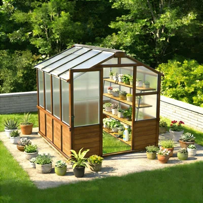 6X8 FT Wooden Walk-In Greenhouse With 6MM Polycarbonate Panels And Adjustable Vents For Garden, Patio, And Lawn | Wayfair North America
