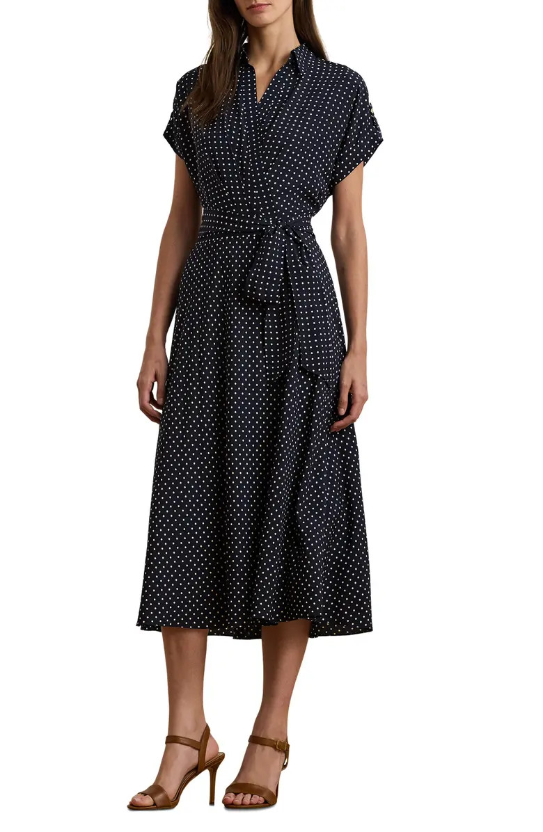 Polka Dot Crêpe de Chine Midi Dress | Nordstrom