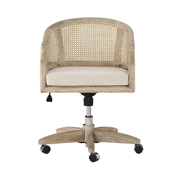 Kinley Rolling Swivel Desk Chair Wooden with Arms & Cushion | Ballard Designs, Inc.