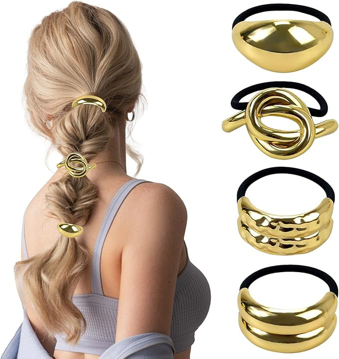 Permuly 4Pcs Punk Gold Hair Cuffs, Ponytail Cuff Gold Hair Accessories，Y2K Accessories Multiple... | Amazon (CA)