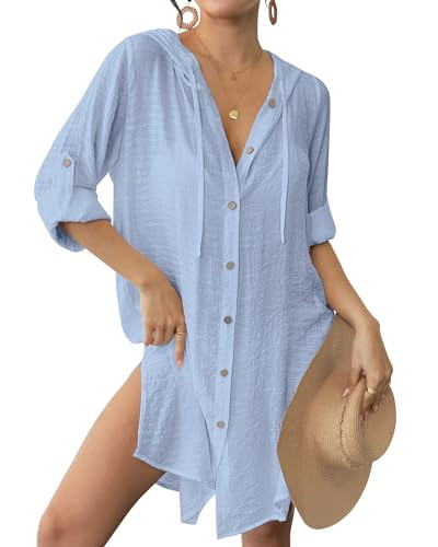 Bsubseach Bathing Suit Cover Up for Women Long Sleeve Swimsuit Coverup Sheer Dresses Button Down ... | Amazon (US)